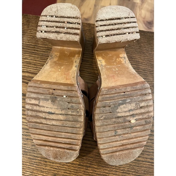 Vintage 90s Leather Platform Sandal Heel Slides Clogs Brown Leather US 7 Y2K - Picture 6 of 7